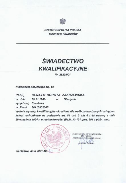 certyfikat księgowy